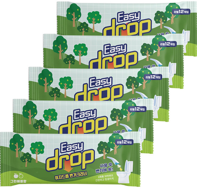 이지드롭 일회용 변기크리너, 그린애플, 5세트