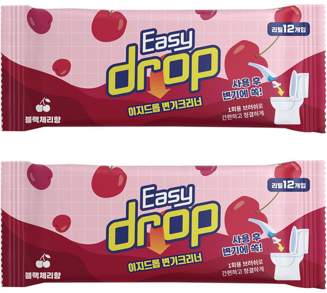 이지드롭 일회용 변기크리너 리필, 블랙체리향, 2개
