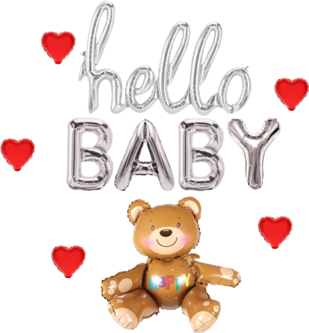 올댓파티 베이비샤워 풍선 올인원세트, 실버, 1세트