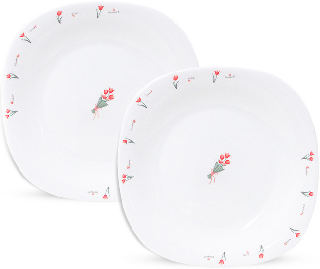 바칠레 로맨스 플로라 사각 대접시, 혼합색상, 2개