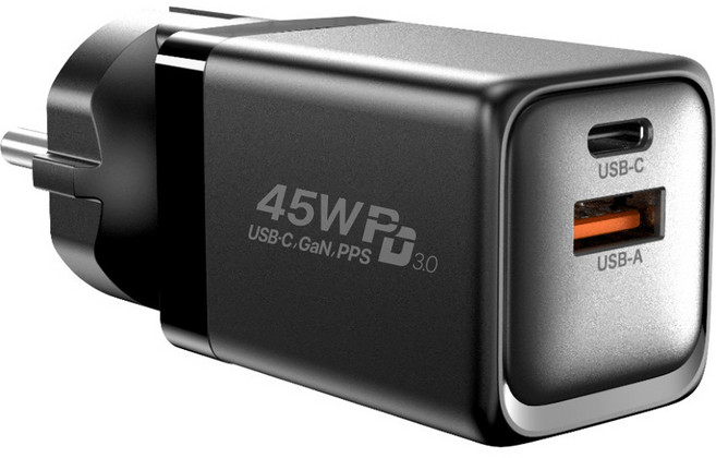 유엠투 45W GaN PD 접지형 2포트 고속 충전기, 블랙, 1개