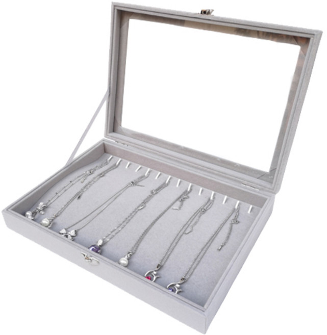 풀커버링 칸칸 벨벳 악세사리 보관함 목걸이칸, 그레이, 1개