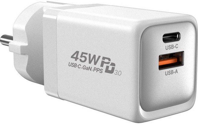 유엠투 45W GaN PD 접지형 2포트 고속 충전기, 화이트, 1개