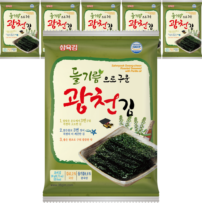 삼육김 들기름으로 구운 광천 전장김, 20g, 6개