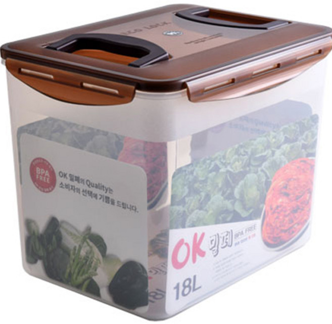 OK밀폐 대형 업소용 사각 대용량 김치통, 18L, 1개