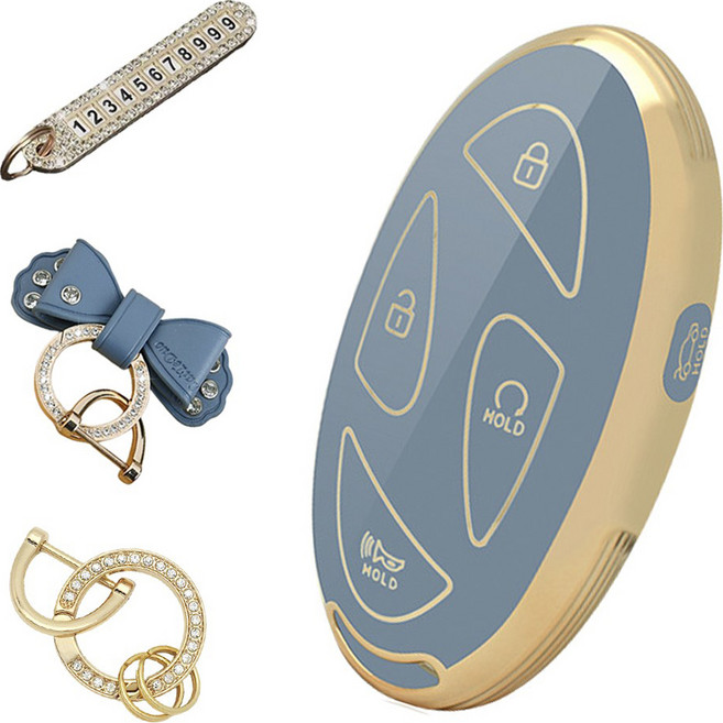 루루형제 차 키케이스 + 큐빅오링 + 번호키링 + 가죽 리본 키링 세트, 스카이그레이, AH-10