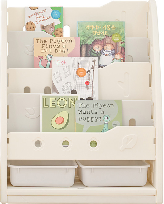 야야 유아용 포레 전면책장, 아이보리 + 그레이, 4단