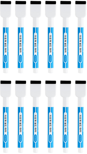 라인플러스 화이트 보드 지우개 마카, 청색, 12개