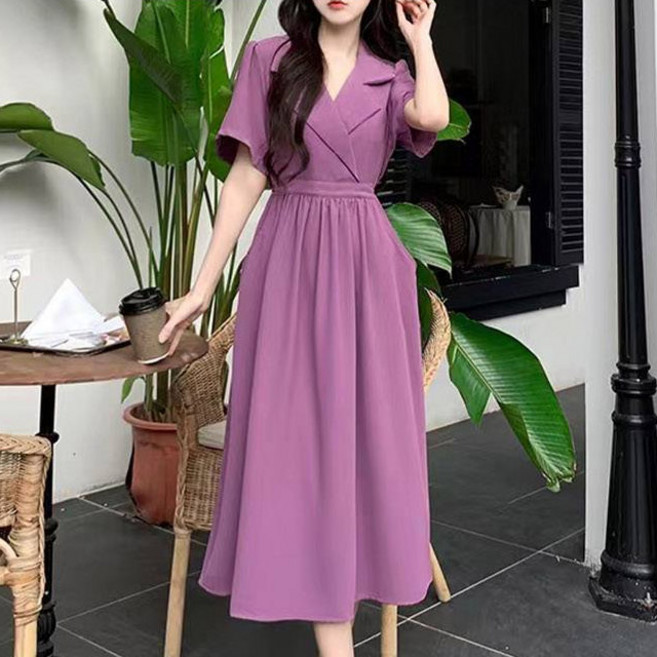 메이첼 모니어스 더블 카라넥 셔링 슬림 미디 원피스 02510 빅사이즈 포함