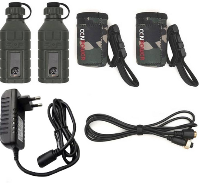 쎈파워 시마노 다이와용 전동릴 수류탄 2구 배터리 2p + 전용 파우치 2p + 충전기 + 리드선 2m 세트, CEN-03000, 혼합색상