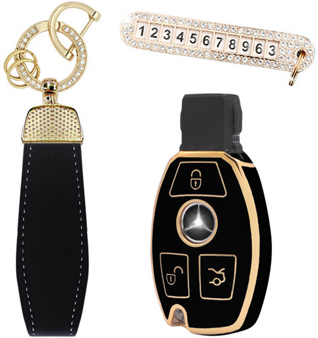 카템 엣지라인 풀커버 스마트키 케이스 세트, 블랙골드, 벤츠 01