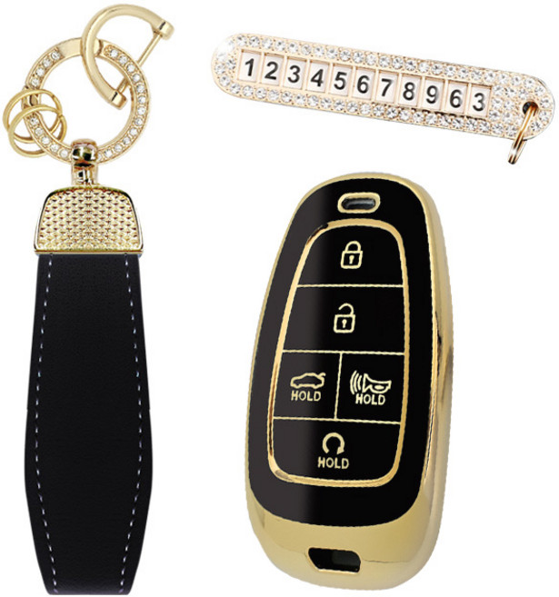 카템 엣지라인 풀커버 스마트키 케이스 세트, 블랙골드, 현대 H05