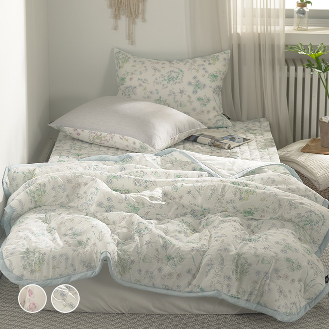 어나더 텐셀모달 냉감 스프레드 + 베개커버 + 패드 세트, 블루