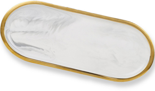 포코이 대리석 패턴 골드라인 세라믹 인테리어 트레이, 그레이