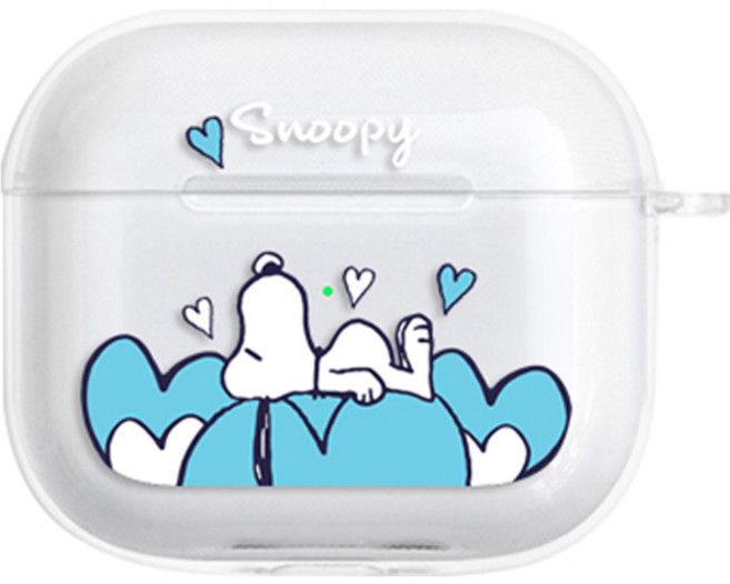 스누피 러블리 에어팟 3세대 투명 일체형 케이스 스누피 하트블루, 혼합색상