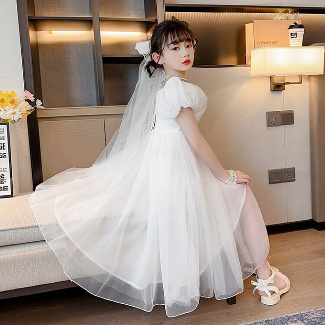 Bebemonstory 女童婚紗禮服 + 頭紗套組