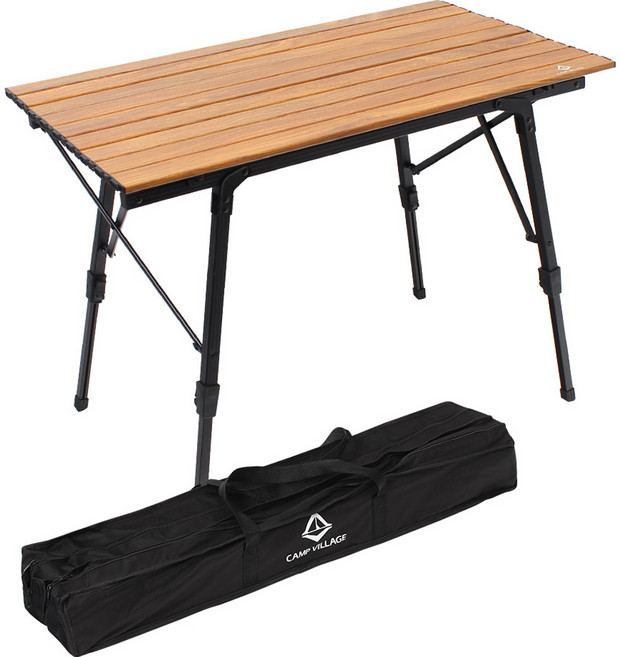 캠프빌리지 높이조절 롤 테이블 + 보관가방, 우드(테이블)