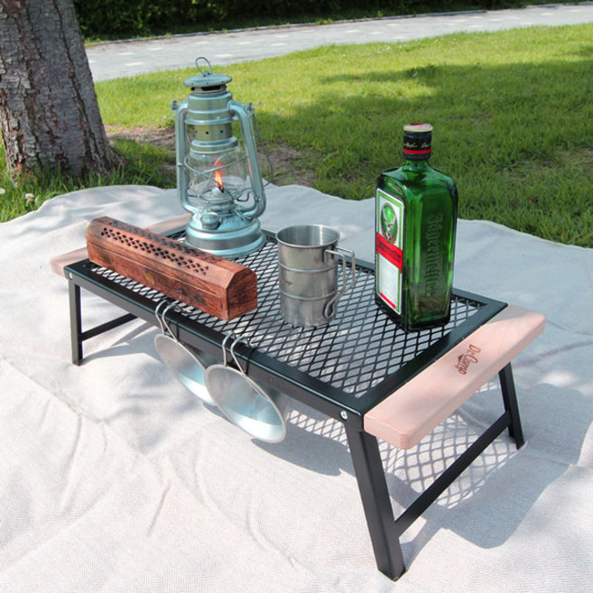 닥터캠프 아이언 메쉬 미니 우드 캠핑 테이블, 블랙