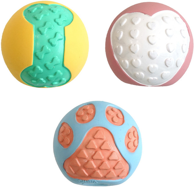 패리스독 강아지 펫츠플레이 미디움볼 라텍스토이 3종 세트, 옐로우 + 핑크 + 블루, 1세트