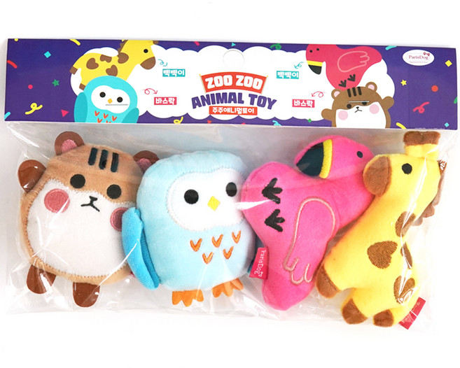 패리스독 주주 애니멀토이 강아지 봉제장난감 4종 세트, 기린 + 홍학 + 부엉이 + 햄스터, 1세트