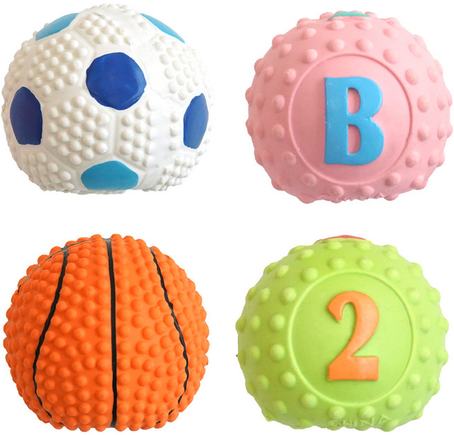 패리스독 강아지 펀펀스몰 볼 라텍스토이 4종, 핑크 + 오렌지 + 블루 + 그린, 1세트