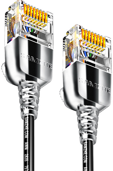 SAMZHE 울트라슬림 CAT6A 초고속 기가 랜선, 블랙, 1개, 1m