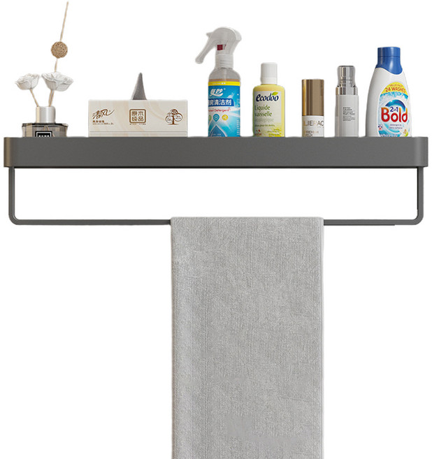 솔브리빙 라운드 욕실 화장실 무타공 벽 코너형 접착 수납 정리대 선반, 그레이 하단봉 60, 1개