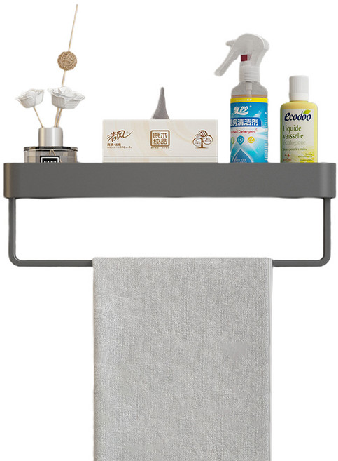 솔브리빙 라운드 욕실 화장실 무타공 벽 코너형 접착 수납 정리대 선반, 그레이 하단봉 40, 1개