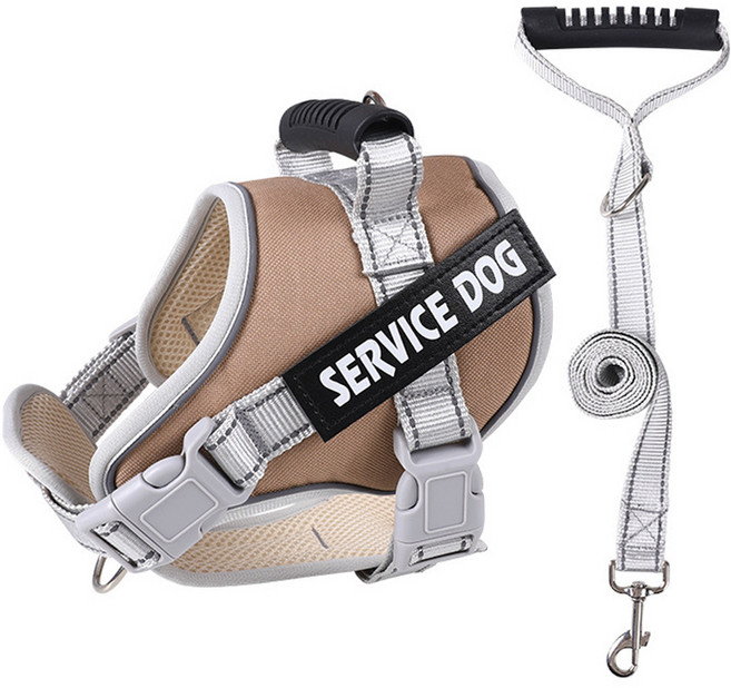 강아지 빛반사 하네스 안장형 리드줄 세트, 7 카키, 1개