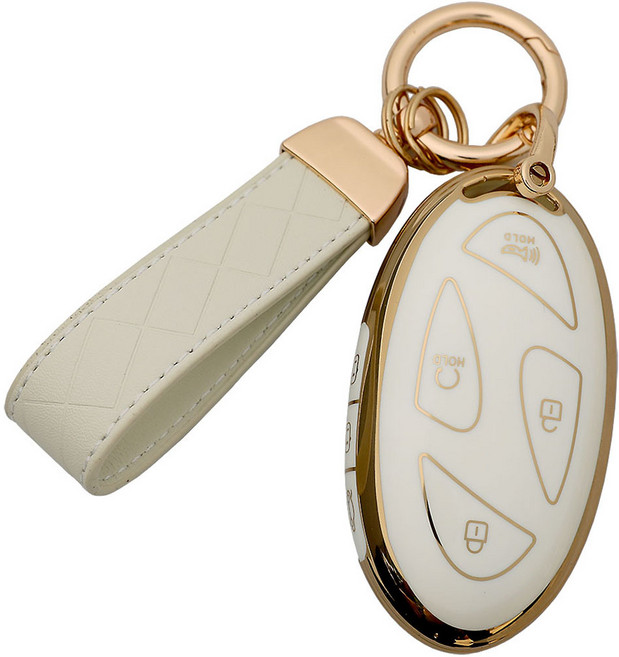 엠디글로벌 현대자동차 호환 TPU 차키 케이스 + 키링, 아이보리, 현대 7버튼