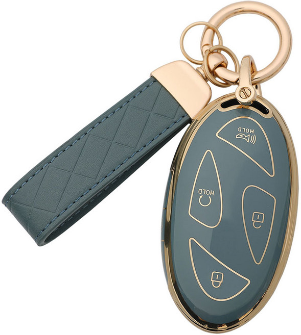 엠디글로벌 현대자동차 호환 TPU 차키 케이스 + 키링, 그레이블루, 현대 7버튼