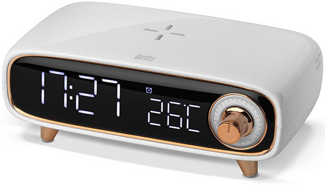 브리츠 블루투스 스피커 무선충전 시계 알람 무드등, BA-MCK9, 화이트