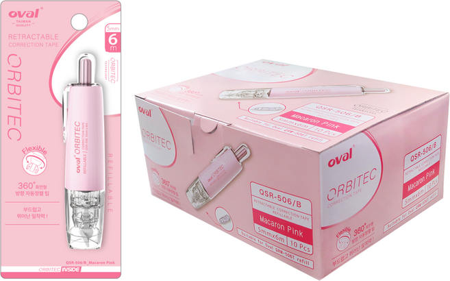 오발 수정 테이프 10p, 마카롱 핑크, 1개