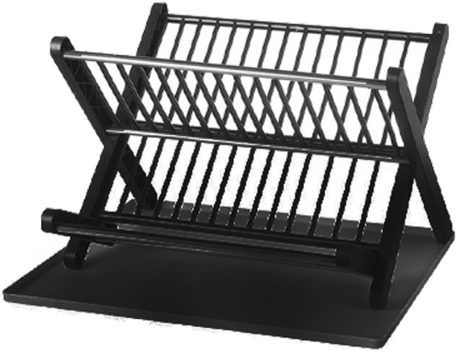 맙소샵 엑스 2단 접이식 플라스틱 식기건조대 RK1565, 블랙