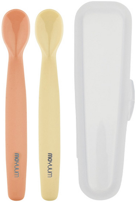 모윰 실리콘 이유식 스푼 2종 + 케이스 세트, 크림옐로우 + 테라코타, 1세트