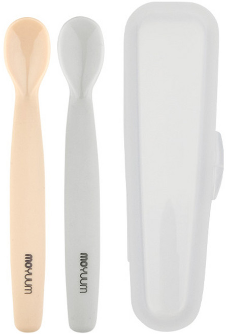 모윰 프리미엄 실리콘 이유식 스푼 2종 + 케이스, 베이지 + 그레이, 1세트