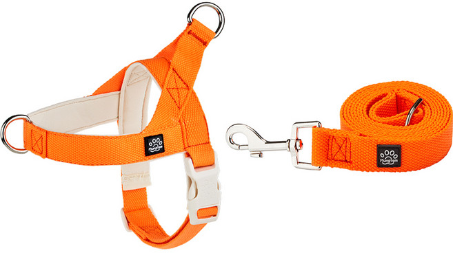 멍템 반려동물용 팔레트 하네스 + 리드줄 세트, 네온 오렌지, 1개