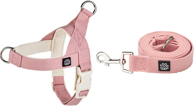 멍템 반려동물용 팔레트 하네스 + 리드줄 세트, 파스텔 핑크, 1개