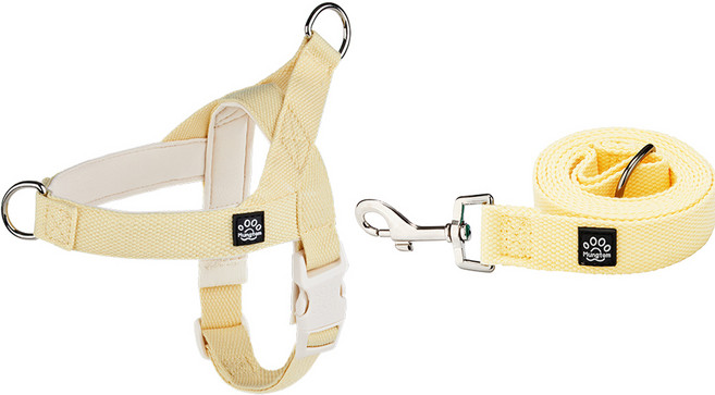 멍템 반려동물용 팔레트 하네스 + 리드줄 세트, 파스텔 옐로, 1개