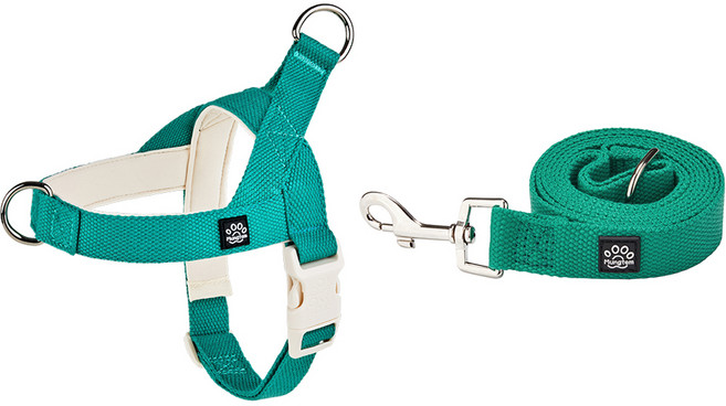 멍템 반려동물용 팔레트 하네스 + 리드줄 세트, 비비드 그린, 1개
