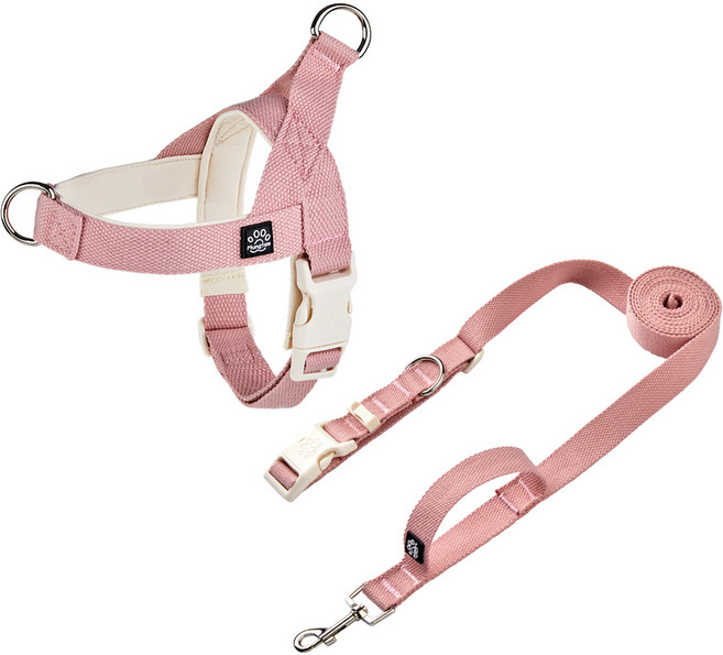 멍템 팔레트 하네스 + 핸즈프리 리드줄 세트, 파스텔 핑크, 1개