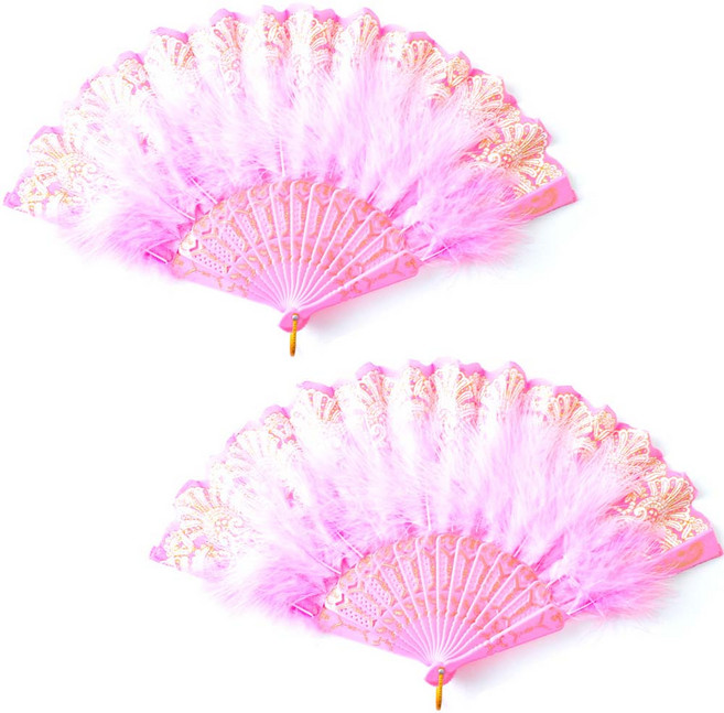 파티쇼 럭셔리 깃털 부채, 핑크, 2개