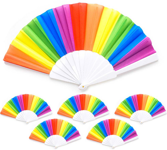 파티쇼 레인보우 세로형 무용부채, 혼합색상, 6개