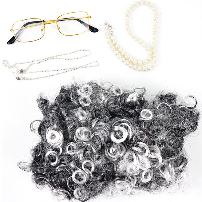 파티쇼 할머니 분장 곱슬 가발 3종 세트, 블랙, 1세트