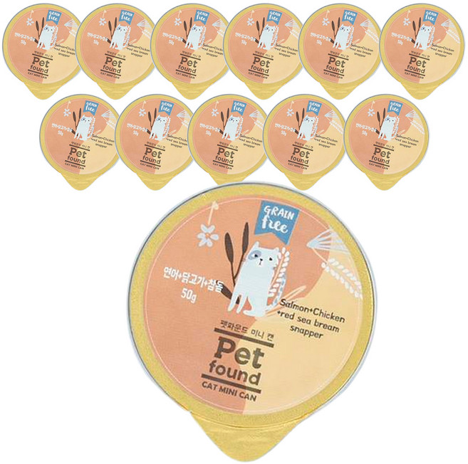 펫파운드 고양이 미니 간식캔, 혼합맛(연어/닭고기/참돔), 50g, 12개