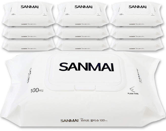 한스웰 SANMAI 저자극 라이트 물티슈 캡형, 40g, 100매입, 10개