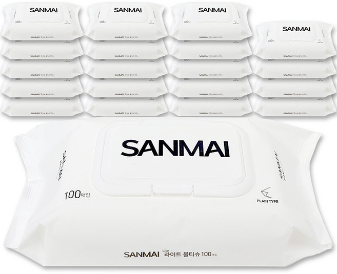 한스웰 SANMAI 저자극 라이트 물티슈 캡형, 40g, 100매입, 20개