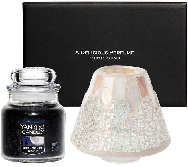 양키캔들 스몰자 모자이크 향초 + 자 쉐이드 + 선물박스 세트, 미드썸머 나잇, 펄 크래클(자 쉐이드)