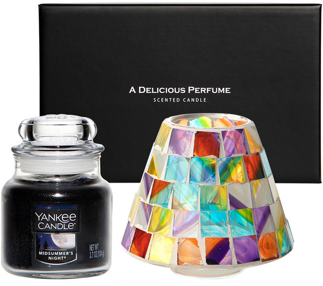 양키캔들 스몰자 모자이크 향초 + 자 쉐이드 + 선물박스 세트, 미드썸머 나잇, 스테인드(자 쉐이드)