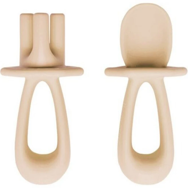 타이니트윙클 유아용 실리콘 핑거스푼 + 포크 세트, 베이지, 1세트 - 쿠팡